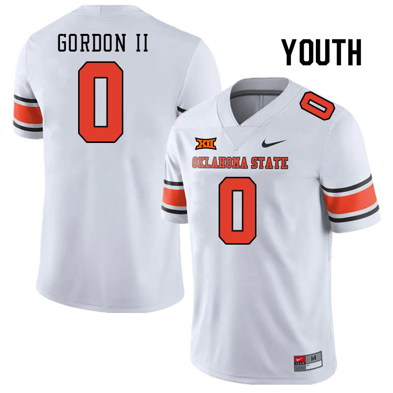 Youth #0 Ollie Gordon II Oklahoma State Cowboys College Football Jerseys Stitched-White - Click Image to Close